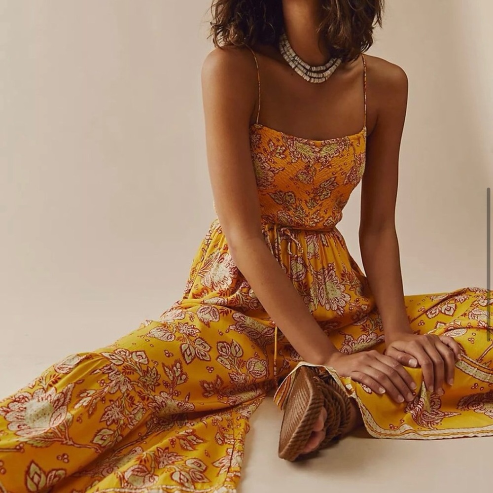 Free People Little of your Love Gold and Orange Jumpsuit